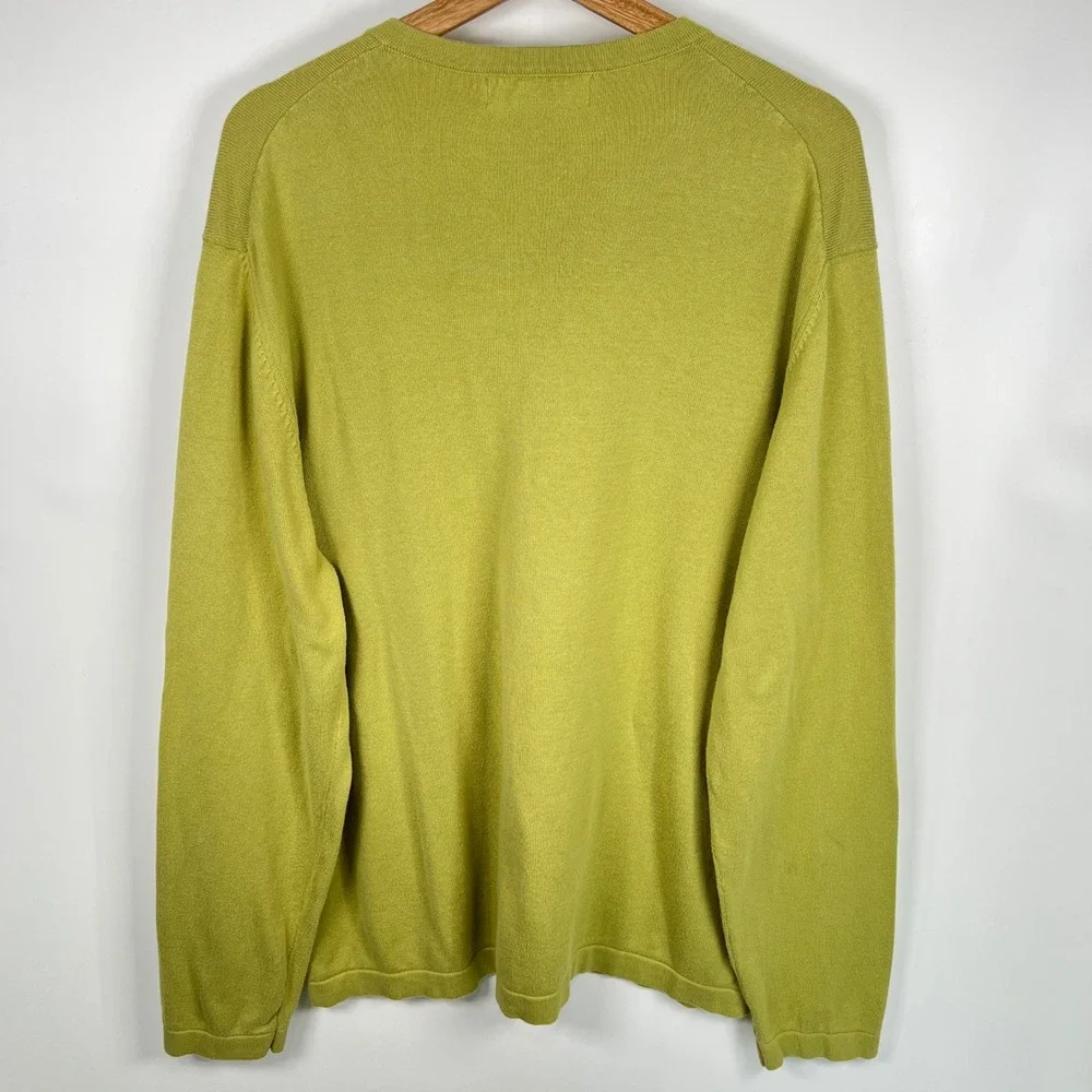 Banana Republic Mens XL Chartreuse‎ Green 100% Cotton V-Neck Sweater Y2K